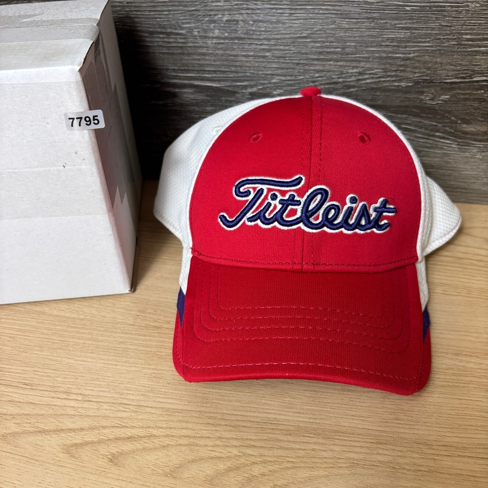 Titleist Hat Cap Fitted S/M Red Golf Golfing Script Breathable - Picture 11 of 11